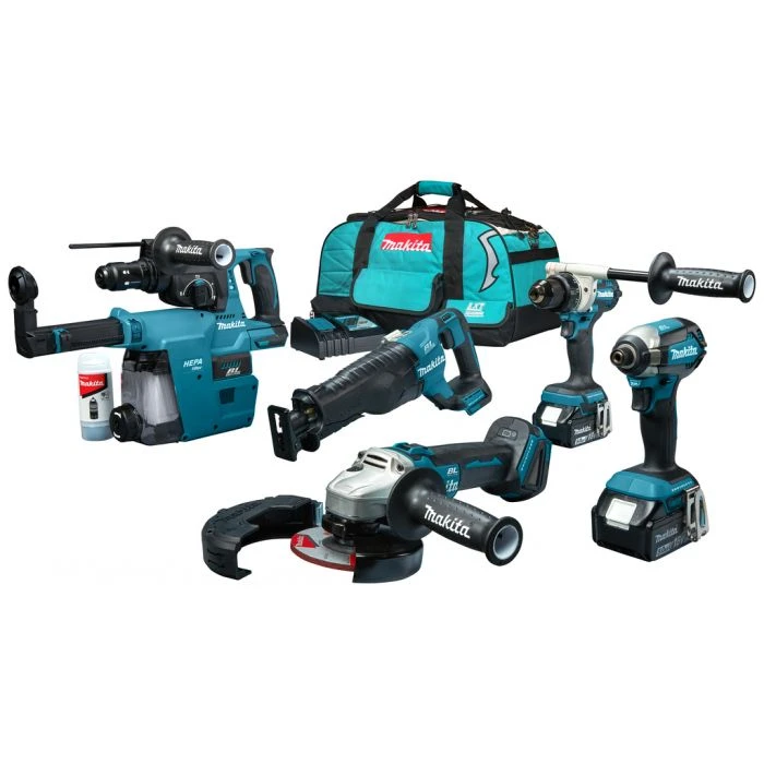 Makita DLX5069TX1 18 V Combiset Voor Allround Tot Zwaar Boor-, Schroef-, Zaag- En Slijpwerk 1 Makita DLX5069TX1 18 V Combiset Voor Allround Tot Zwaar Boor-, Schroef-, Zaag- En Slijpwerk