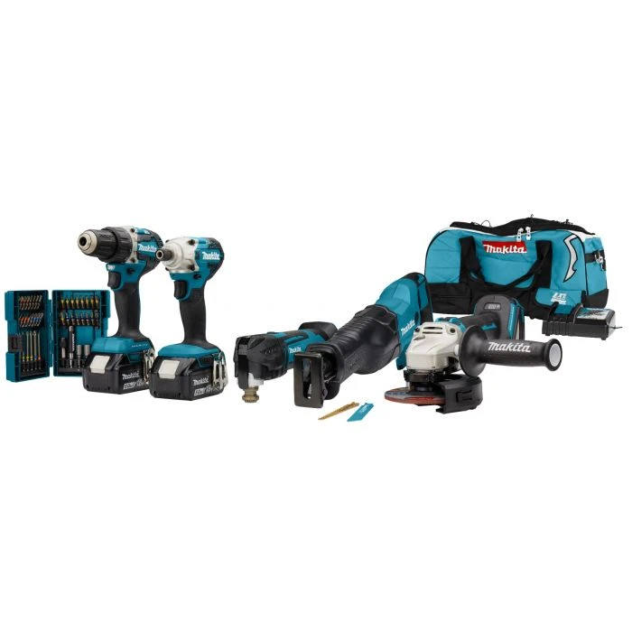 Makita DLX5068TX1 18 V Combiset Voor (slag)schroeven, Boren, Slijpen En Zagen En Met Multitool 2 Makita DLX5068TX1 18 V Combiset Voor (slag)schroeven, Boren, Slijpen En Zagen En Met Multitool - Afbeelding 2